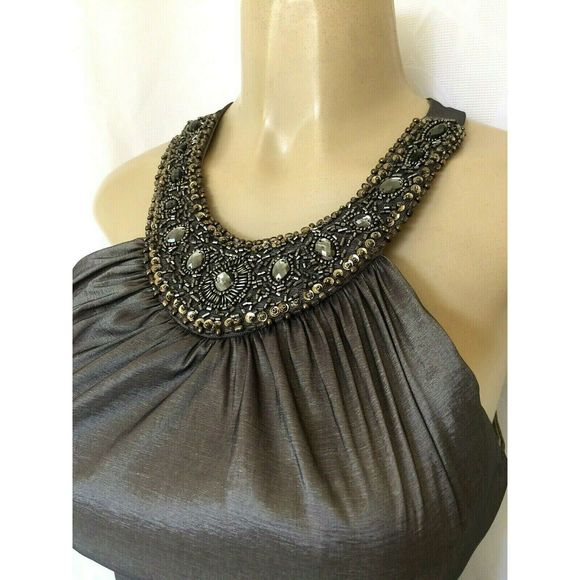 Cache Dress Metallic Ruched Sheath Embellish Neck - Picture 5 of 8
